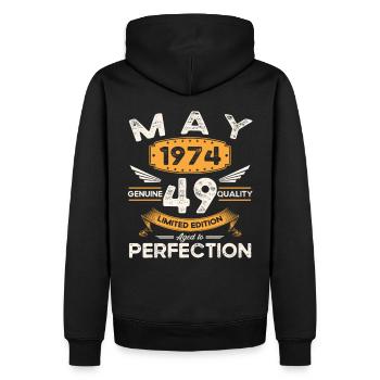 49e anniversaire Homme May né en 1974 Légendaire - Sweat à capuche Premium bio Homme - noir - Dos - Nico (187cm)