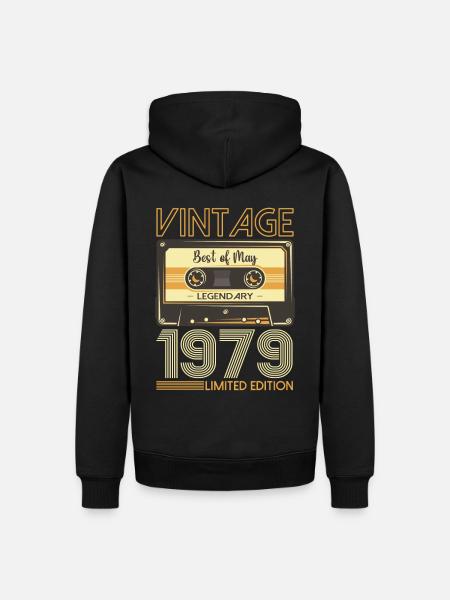 44 Birthday Man Woman Cassette May Year 1979 - Men’s Premium Organic Hoodie - black