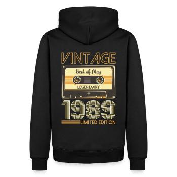 34 Birthday Man Woman Cassette Mai 1989 - Sweat à capuche Premium bio Homme - noir - Dos - Nico (187cm)