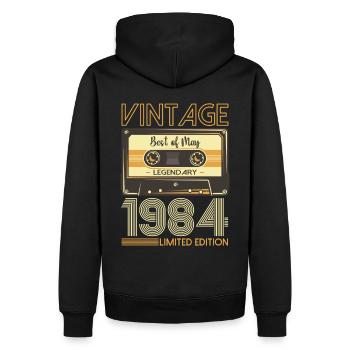 39 Birthday Man Woman Cassette Mai 1984 - Sweat à capuche Premium bio Homme - noir - Dos - Nico (187cm)