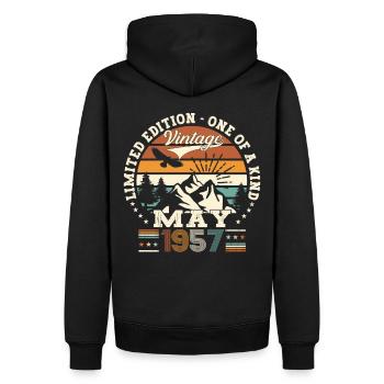 66e anniversaire Man May Millésime 1957 Millésime - Sweat à capuche Premium bio Homme - noir - Dos - Nico (187cm)