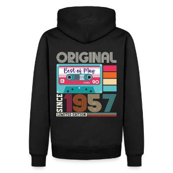 66 Birthday Man Woman Cassette Mai 1957 - Sweat à capuche Premium bio Homme - noir - Dos - Nico (187cm)