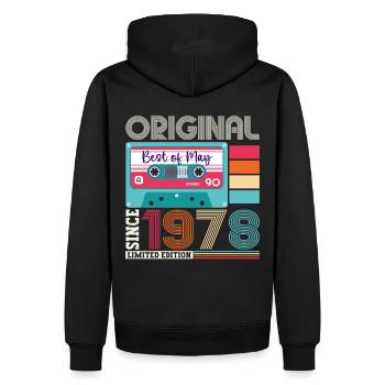 45 Birthday Man Woman Cassette Mai 1978 - Sweat à capuche Premium bio Homme - noir - Dos - Nico (187cm)