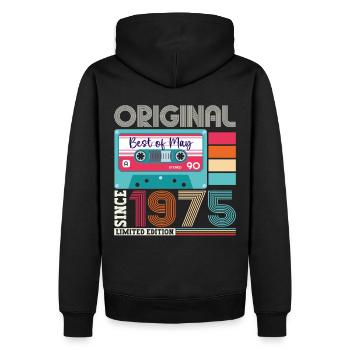 48 Birthday Man Woman Cassette Mai 1975 - Sweat à capuche Premium bio Homme - noir - Dos - Nico (187cm)