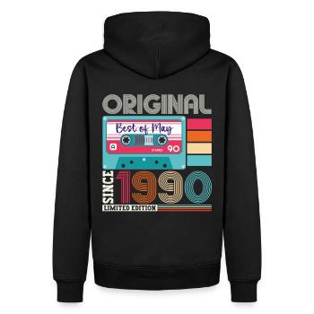 33 Birthday Man Woman Cassette Mai 1990 - Sweat à capuche Premium bio Homme - noir - Dos - Nico (187cm)