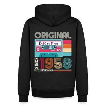65 Anniversaire Homme Femme Cassette Mai Vintage 1958 - Sweat à capuche Premium bio Homme - noir - Dos - Nico (187cm)