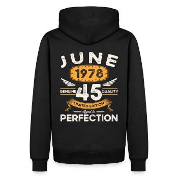 45e anniversaire Homme Juin Né en 1978 Légendaire - Sweat à capuche Premium bio Homme - noir - Dos - Nico (187cm)