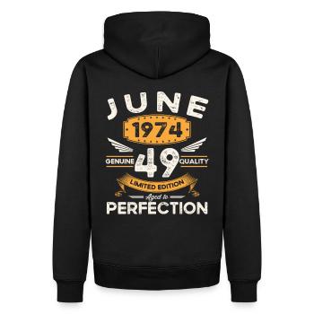 49e anniversaire Homme Juin Né en 1974 Légendaire - Sweat à capuche Premium bio Homme - noir - Dos - Nico (187cm)