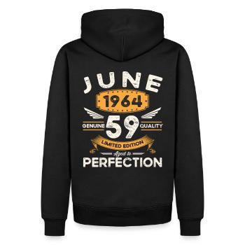59e anniversaire Homme Juin Né en 1964 Légendaire - Sweat à capuche Premium bio Homme - noir - Dos - Nico (187cm)