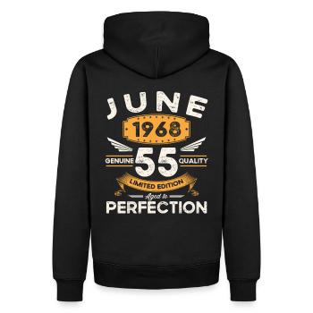 55e anniversaire Homme Juin Né en 1968 Légendaire - Sweat à capuche Premium bio Homme - noir - Dos - Nico (187cm)