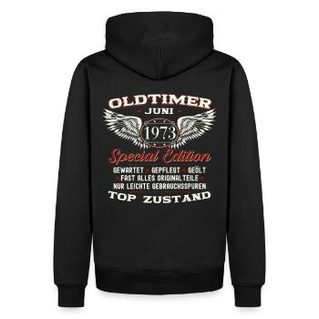 50. Geburtstag Mann Juni Jahrgang 1973 Oldtimer - Männer Premium Bio Hoodie - Schwarz - Hinten - Nico (187cm)