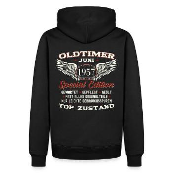 66. Geburtstag Mann Juni Jahrgang 1957 Oldtimer - Männer Premium Bio Hoodie - Schwarz - Hinten - Nico (187cm)