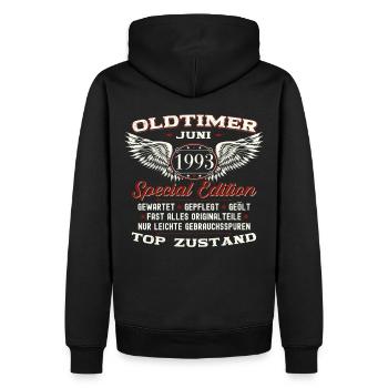 30. Geburtstag Mann Juni Jahrgang 1993 Oldtimer - Männer Premium Bio Hoodie - Schwarz - Hinten - Nico (187cm)