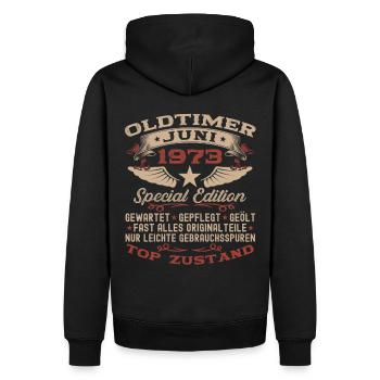 50. Geburtstag Mann Juni Jahrgang 1973 Oldtimer - Männer Premium Bio Hoodie - Schwarz - Hinten - Nico (187cm)