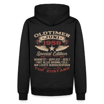 65. Geburtstag Mann Juni Jahrgang 1958 Oldtimer - Männer Premium Bio Hoodie - Schwarz - Hinten - Nico (187cm)
