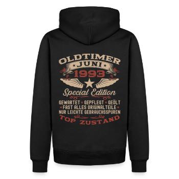 30. Geburtstag Mann Juni Jahrgang 1993 Oldtimer - Männer Premium Bio Hoodie - Schwarz - Hinten - Nico (187cm)