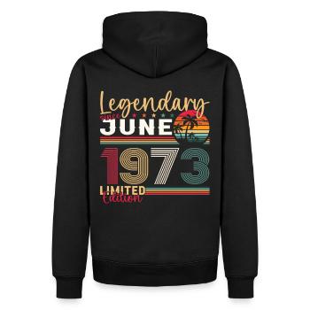 50e anniversaire Juin Millésime 1973 Légendaire - Sweat à capuche Premium bio Homme - noir - Dos - Nico (187cm)