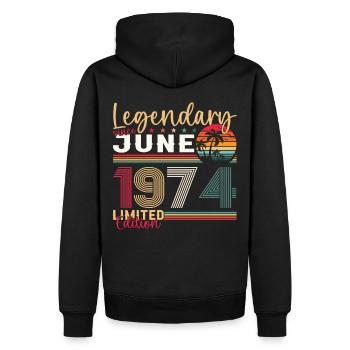 49ème anniversaire Juin Millésime 1974 Légendaire - Sweat à capuche Premium bio Homme - noir - Dos - Nico (187cm)