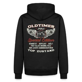 47. Geburtstag Mann Oldtimer Juli Jahrgang 1976 - Männer Premium Bio Hoodie - Schwarz - Hinten - Nico (187cm)
