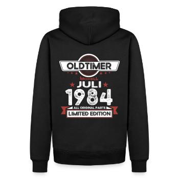 39th Birthday Man Oldtimer Juillet 1984 - Sweat à capuche Premium bio Homme - noir - Dos - Nico (187cm)