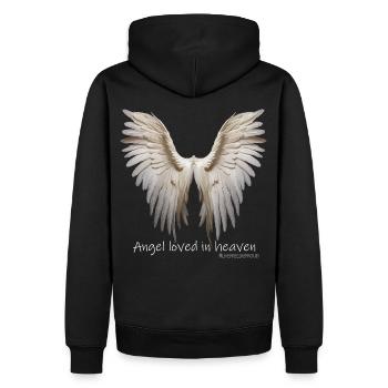ENGEL GELIEBT IM HIMMEL weisse Flügel Spruch - Männer Premium Bio Hoodie - Schwarz - Hinten - Nico (187cm)