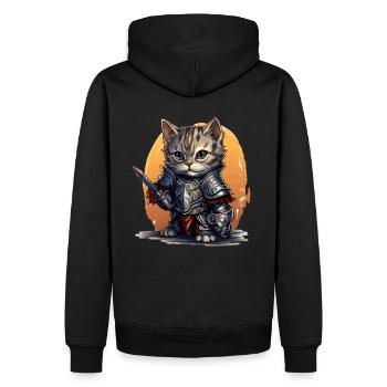 Chat en équipement de chevalier avec épée, AI Gene - Sweat à capuche Premium bio Homme - noir - Dos - Nico (187cm)