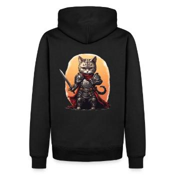Chat en équipement de chevalier avec épée longue, AI Gen - Sweat à capuche Premium bio Homme - noir - Dos - Nico (187cm)