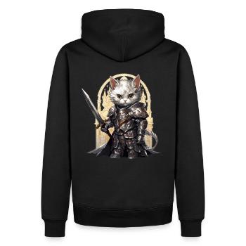 Chat en équipement de chevalier avec épée longue, AI Gen - Sweat à capuche Premium bio Homme - noir - Dos - Nico (187cm)