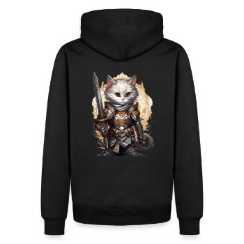Chat en équipement de chevalier avec épée longue, AI Gen - Sweat à capuche Premium bio Homme - noir - Dos - Nico (187cm)