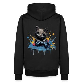 Niedliches Katzen-Gaming-Design - Männer Premium Bio Hoodie - Schwarz - Hinten - Nico (187cm)