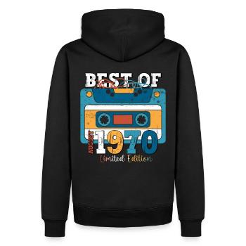 53. Geburtstag Mann August Jahrgang 1970 Kassette - Männer Premium Bio Hoodie - Schwarz - Hinten - Nico (187cm)
