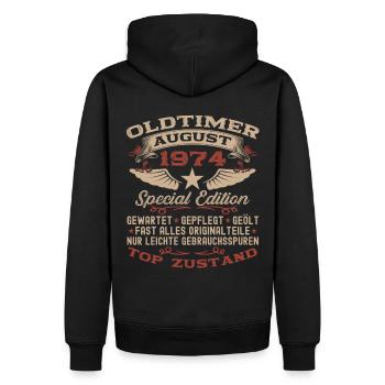 49. Geburtstag Mann Oldtimer August Jahrgang 1974 - Männer Premium Bio Hoodie - Schwarz - Hinten - Nico (187cm)