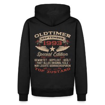 30. Geburtstag Oldtimer September Jahrgang 1993 - Männer Premium Bio Hoodie - Schwarz - Hinten - Nico (187cm)