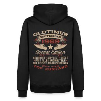 54. Geburtstag Oldtimer September Jahrgang 1969 - Männer Premium Bio Hoodie - Schwarz - Hinten - Nico (187cm)