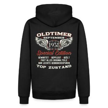 65. Geburtstag Oldtimer September Jahrgang 1958 - Männer Premium Bio Hoodie - Schwarz - Hinten - Nico (187cm)