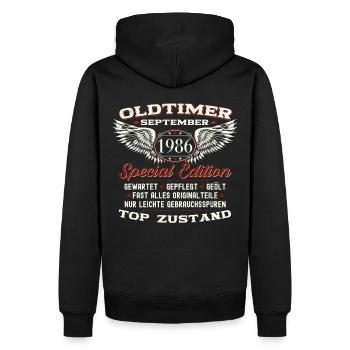 37ème anniversaire voiture classique septembre millésime 1986 - Sweat à capuche Premium bio Homme - noir - Dos - Nico (187cm)