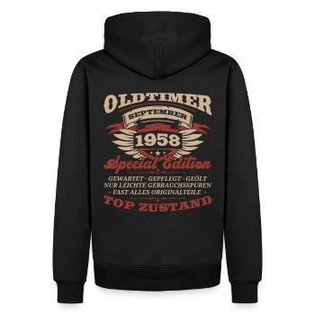 65. Geburtstag Oldtimer September Jahrgang 1958 - Männer Premium Bio Hoodie - Schwarz - Hinten - Nico (187cm)
