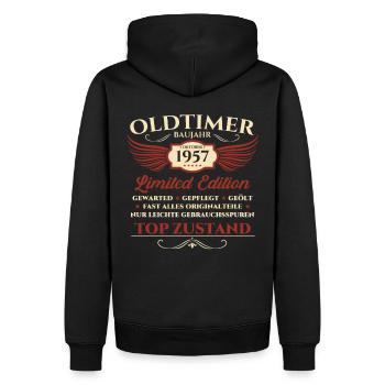 66. Geburtstag Oldtimer Oktober Jahrgang 1957 - Männer Premium Bio Hoodie - Schwarz - Hinten - Nico (187cm)