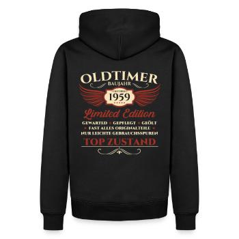 64. Geburtstag Oldtimer Oktober Jahrgang 1959 - Männer Premium Bio Hoodie - Schwarz - Hinten - Nico (187cm)