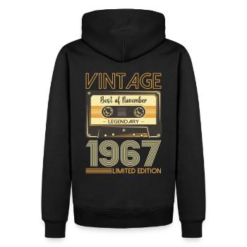 56e anniversaire Cassette novembre Vintage 1967 - Sweat à capuche Premium bio Homme - noir - Dos - Nico (187cm)