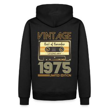 48e anniversaire Cassette Novembre Vintage 1975 - Sweat à capuche Premium bio Homme - noir - Dos - Nico (187cm)