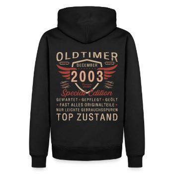 20. Geburtstag Oldtimer Dezember Jahrgang 2003 - Männer Premium Bio Hoodie - Schwarz - Hinten - Nico (187cm)
