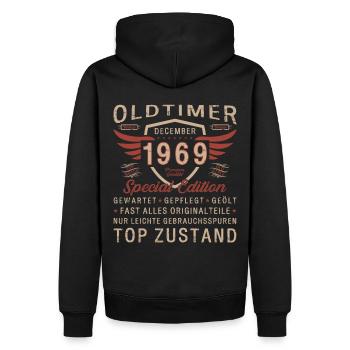 54. Geburtstag Oldtimer Dezember Jahrgang 1969 - Männer Premium Bio Hoodie - Schwarz - Hinten - Nico (187cm)