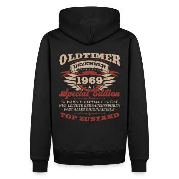 54. Geburtstag Oldtimer Dezember Jahrgang 1969 - Männer Premium Bio Hoodie - Schwarz - Hinten - Nico (187cm)