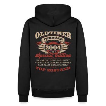 20. Geburtstag Oldtimer Februar Jahrgang 2004 - Männer Premium Bio Hoodie - Schwarz - Hinten - Nico (187cm)