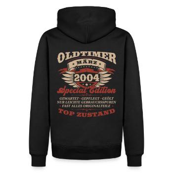 20. Geburtstag Oldtimer März Jahrgang 2004 - Männer Premium Bio Hoodie - Schwarz - Hinten - Nico (187cm)