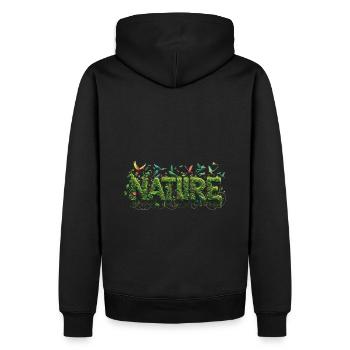 Pflanzenschriftzug NATURE & fliegende Vögel - Männer Premium Bio Hoodie - Schwarz - Hinten - Nico (187cm)