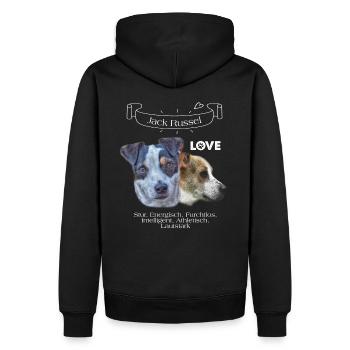 Jack Russel shirt and accessories - Men’s Premium Organic Hoodie - black - Back - Nico (187cm)
