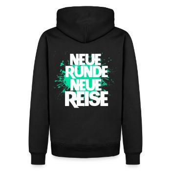 Schausteller Kirmes Spruch neue runde neue reise - Männer Premium Bio Hoodie - Schwarz - Hinten - Nico (187cm)