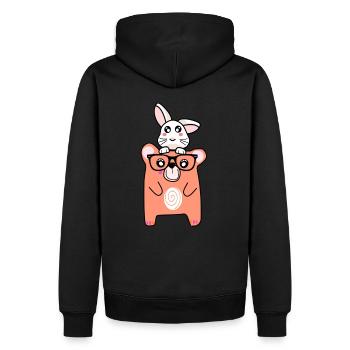 cooler bär und niedlicher hase - Männer Premium Bio Hoodie - Schwarz - Hinten - Nico (187cm)